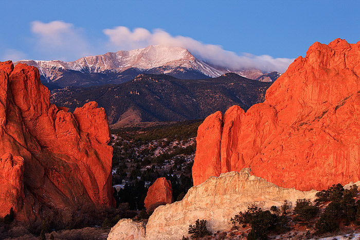 Pikes Peak And Gateway Rock from Garden of The Gods