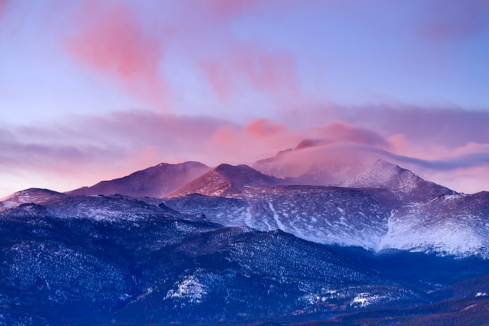 Windy Sunrise on 14,255 ft Longs Peak in Rocky Mountain National Park